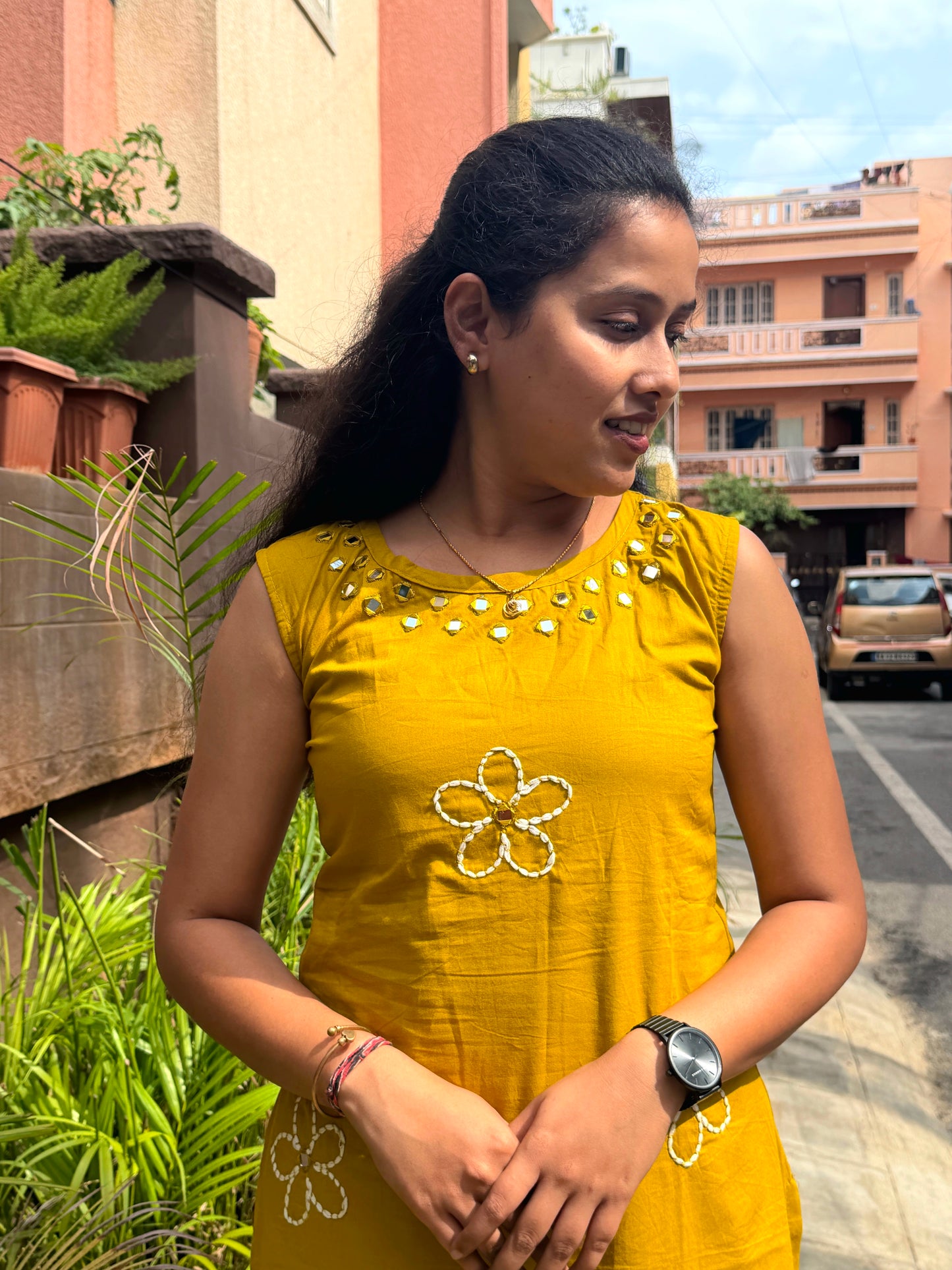 Mustard Yellow Cotton Kurta Palazzo Set