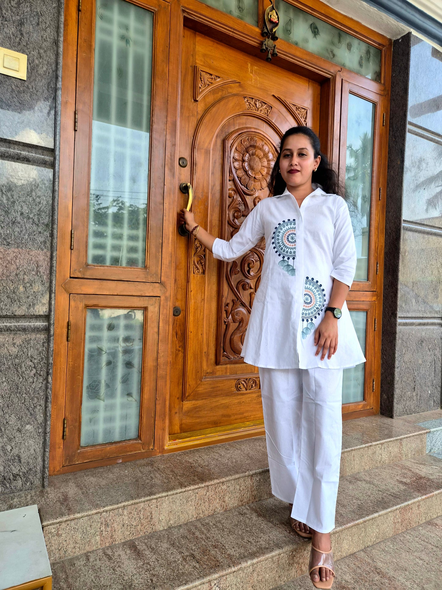 White Charm ebroidery Cotton Co-ord Set