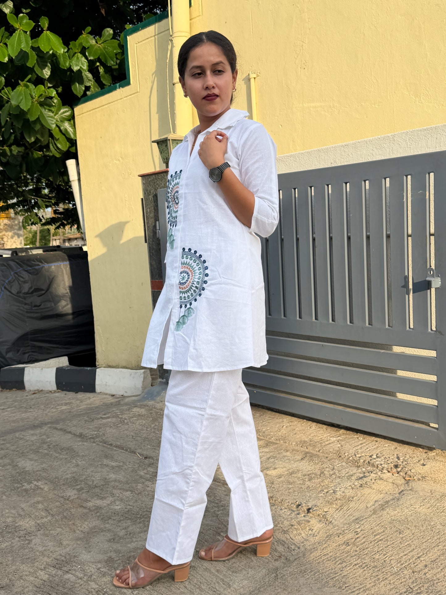 White Charm ebroidery Cotton Co-ord Set