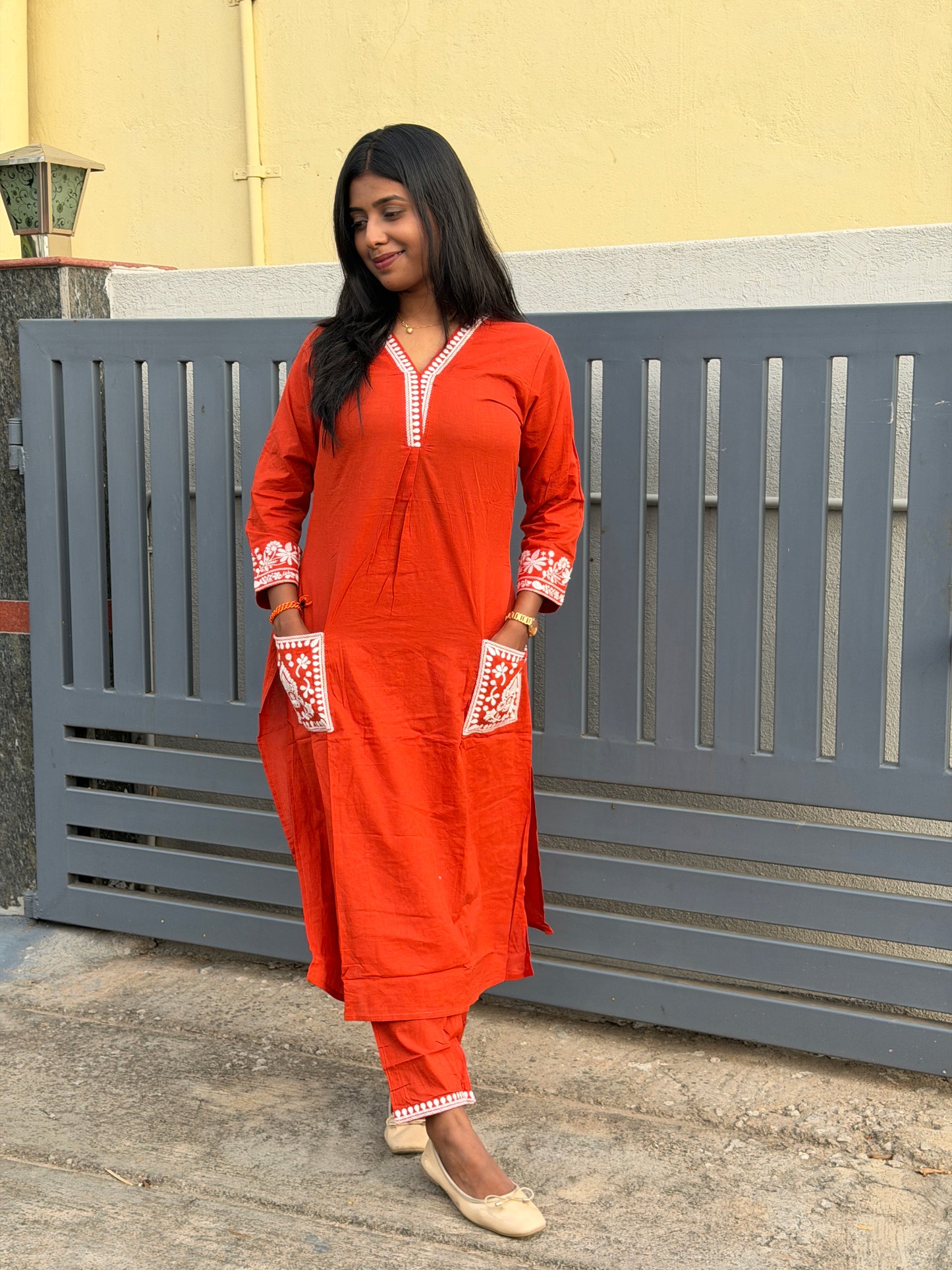Scarlet Bloom Cotton Kurta Pant Set