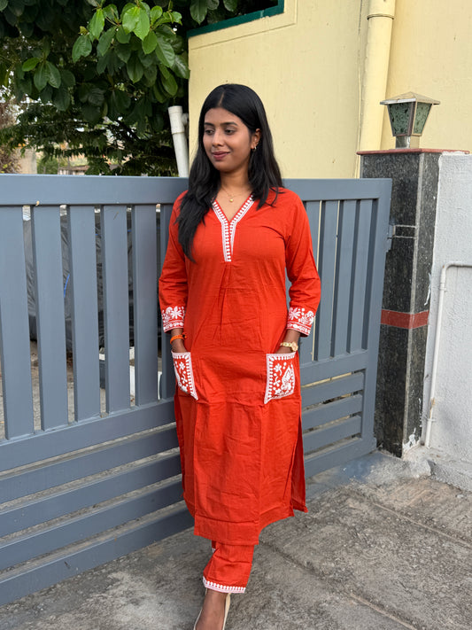 Scarlet Bloom Cotton Kurta Pant Set