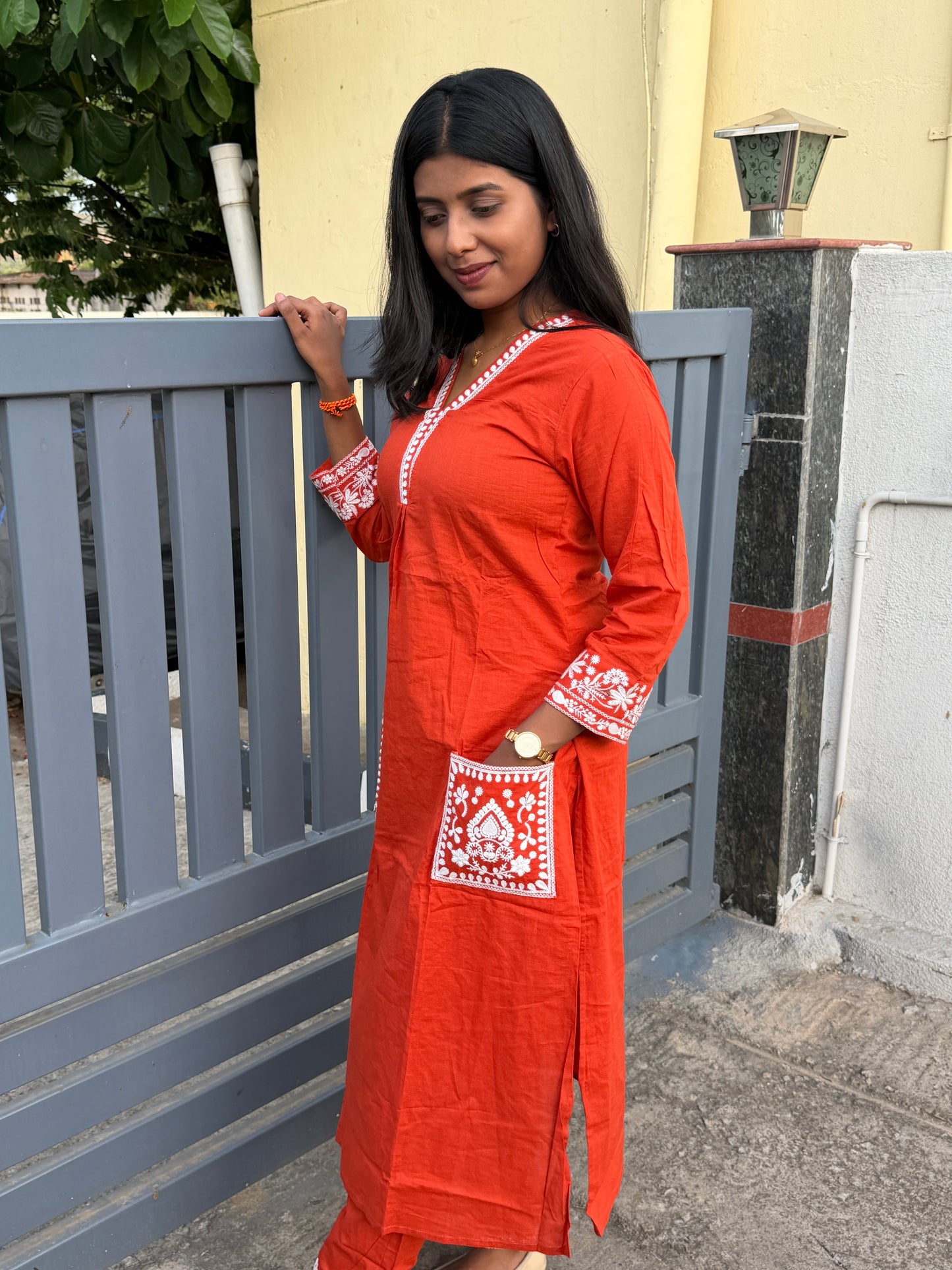 Scarlet Bloom Cotton Kurta Pant Set