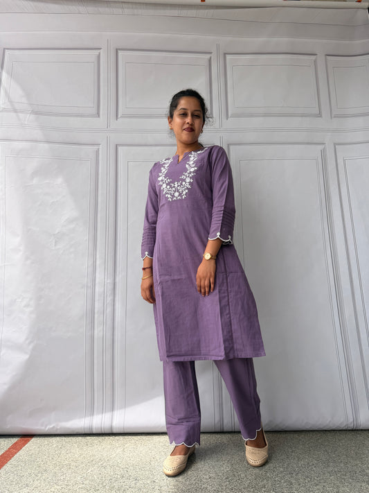 Lavender Bloom Cotton Kurta Pant Set