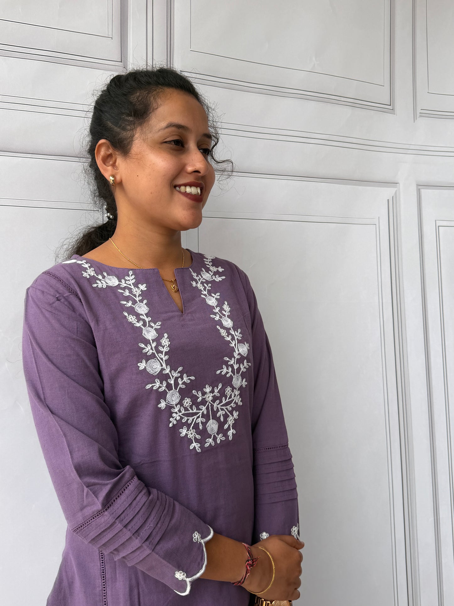 Lavender Bloom Cotton Kurta Pant Set