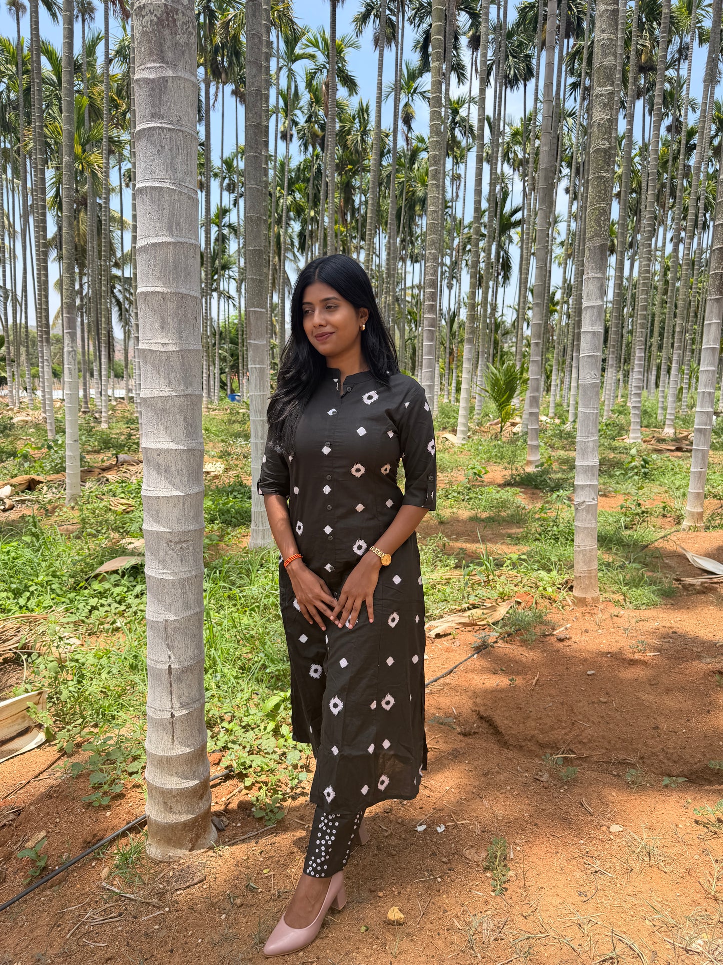 Midnight Black Ikat Cotton Kurta Pant Set