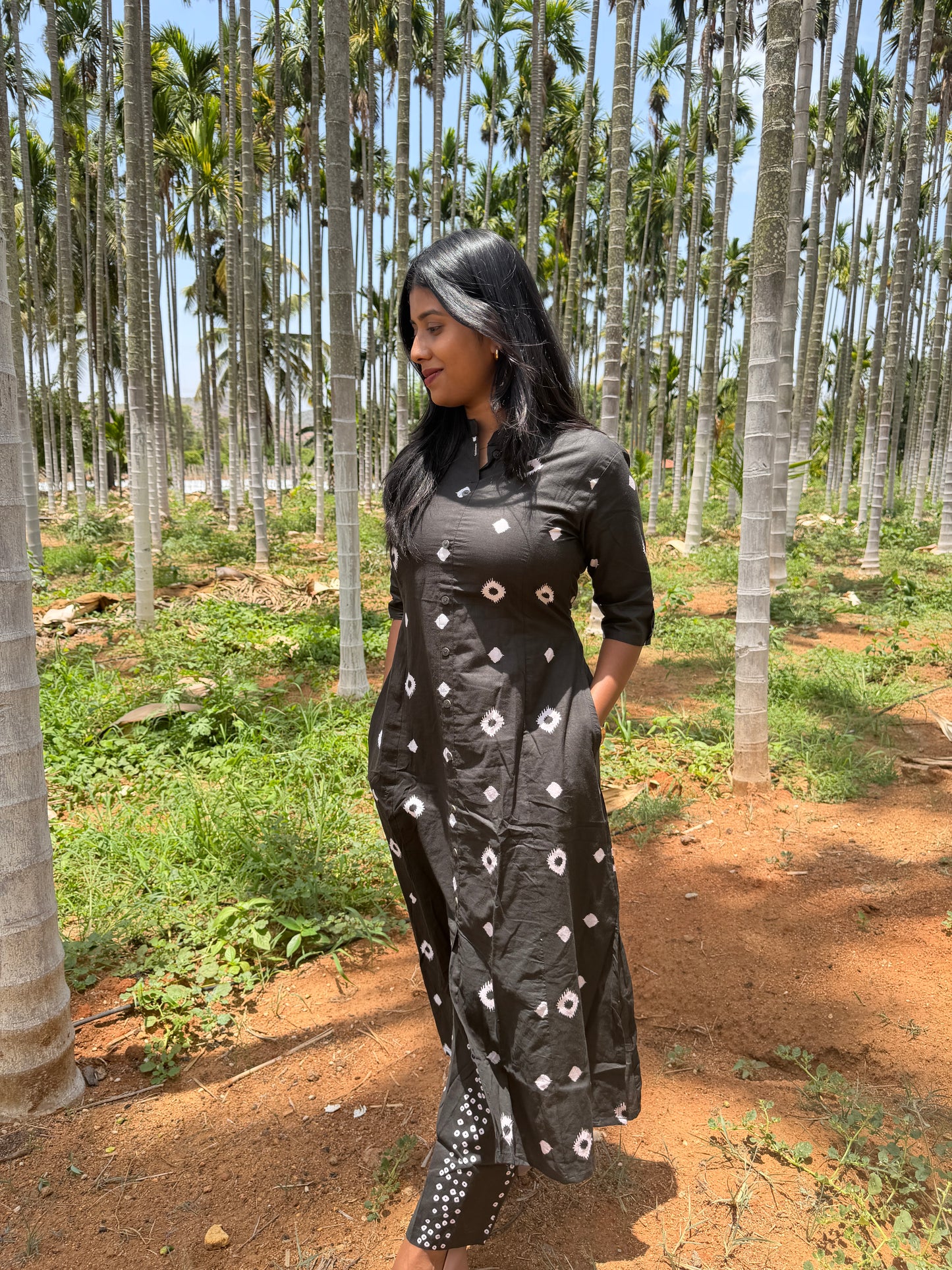 Midnight Black Ikat Cotton Kurta Pant Set