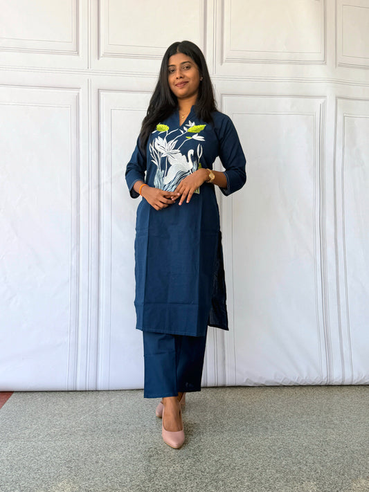 Azure Swan Cotton Kurta Pant Set