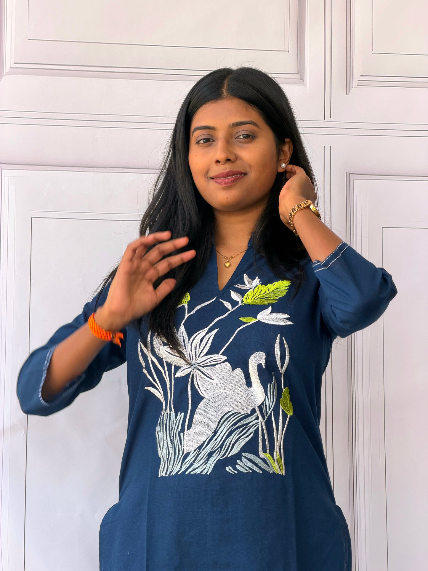 Azure Swan Cotton Kurta Pant Set