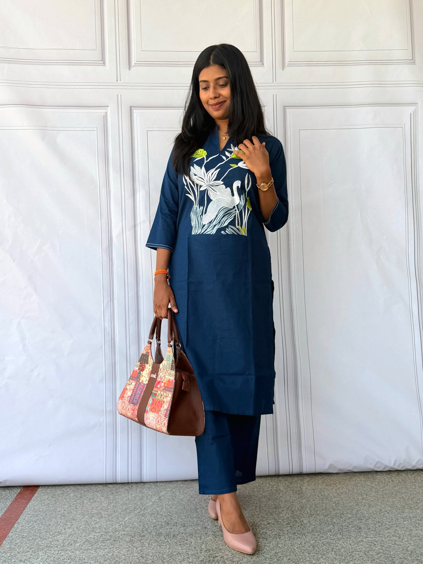 Azure Swan Cotton Kurta Pant Set