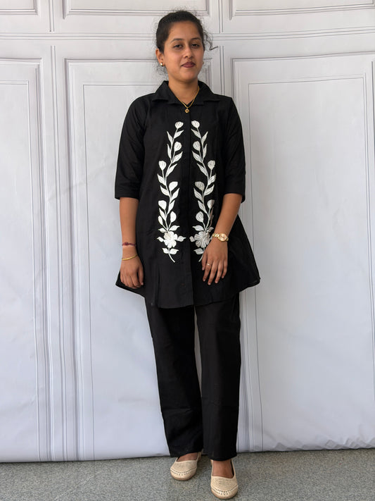 Black Noir Bloom Khadi Cotton Co-ord Set
