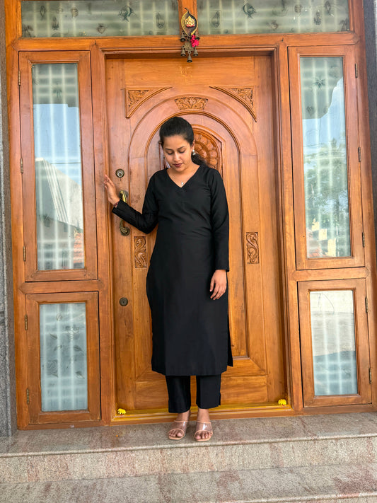 Black - Premium Silk Cotton Kurta and Pant Set