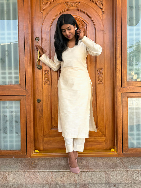 Half White - Premium Silk Cotton Kurta Set